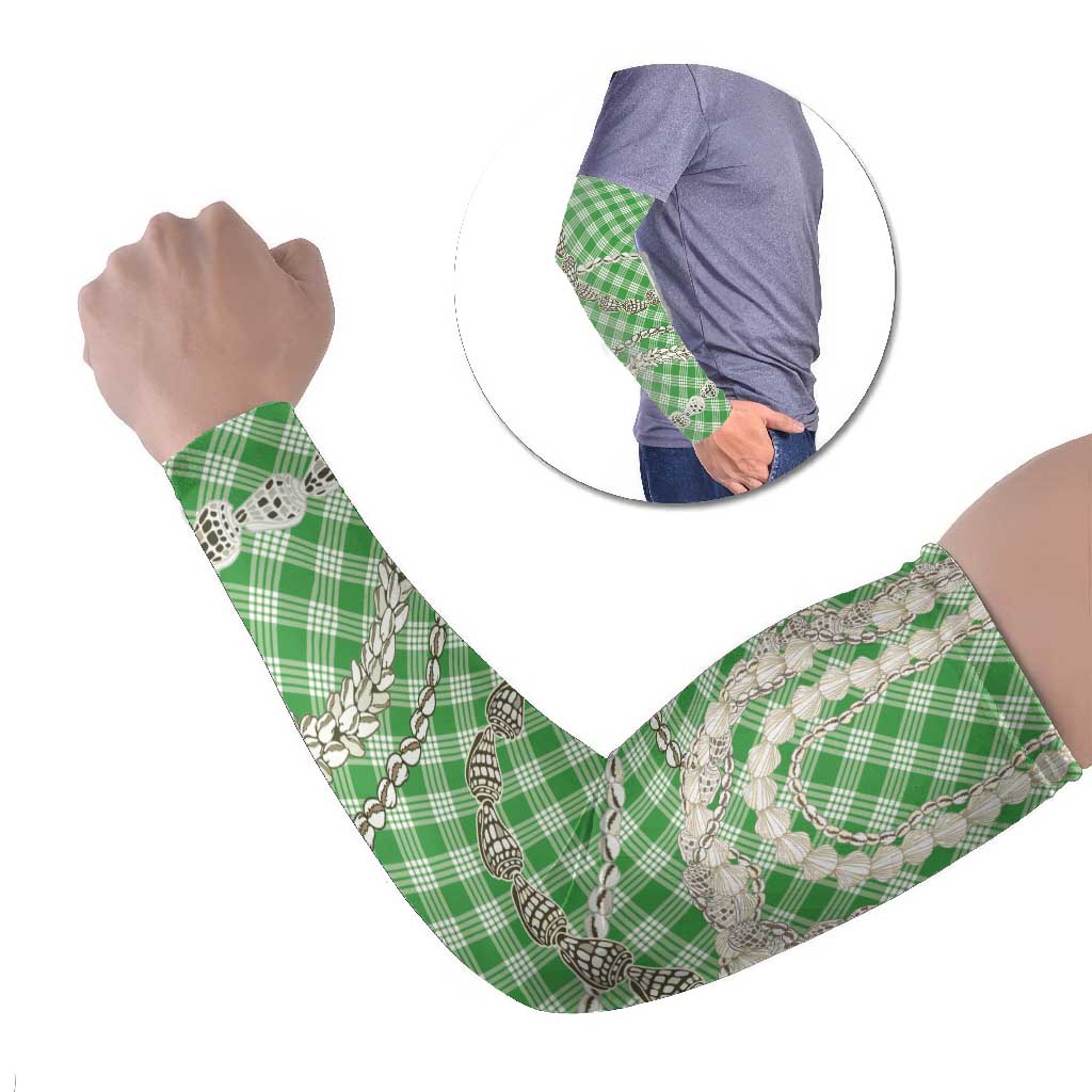 Green Aloha Hawaii Shell Lei Arm Sleeves Palaka Hebrew Cone Honey Cowrie Elegant Curves - Polynesian Pride