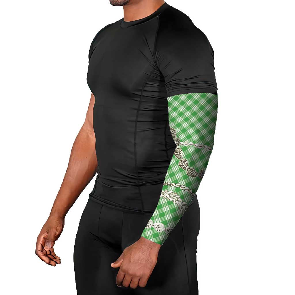 Green Aloha Hawaii Shell Lei Arm Sleeves Palaka Hebrew Cone Honey Cowrie Elegant Curves - Polynesian Pride
