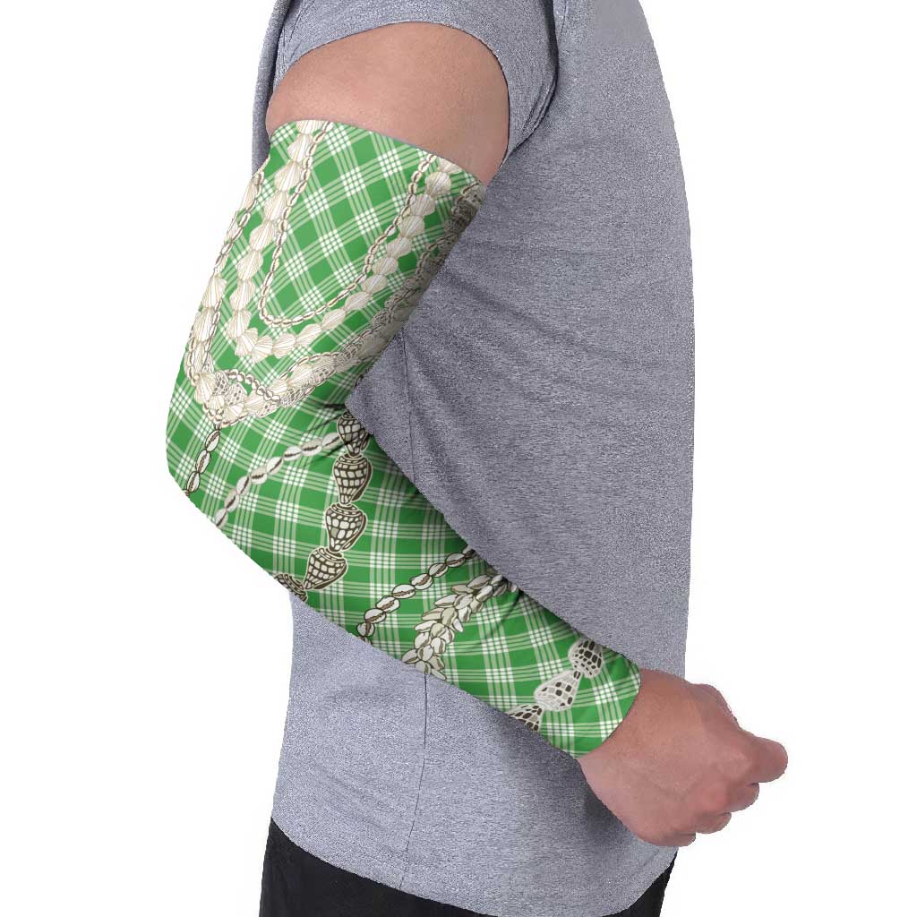 Green Aloha Hawaii Shell Lei Arm Sleeves Palaka Hebrew Cone Honey Cowrie Elegant Curves - Polynesian Pride