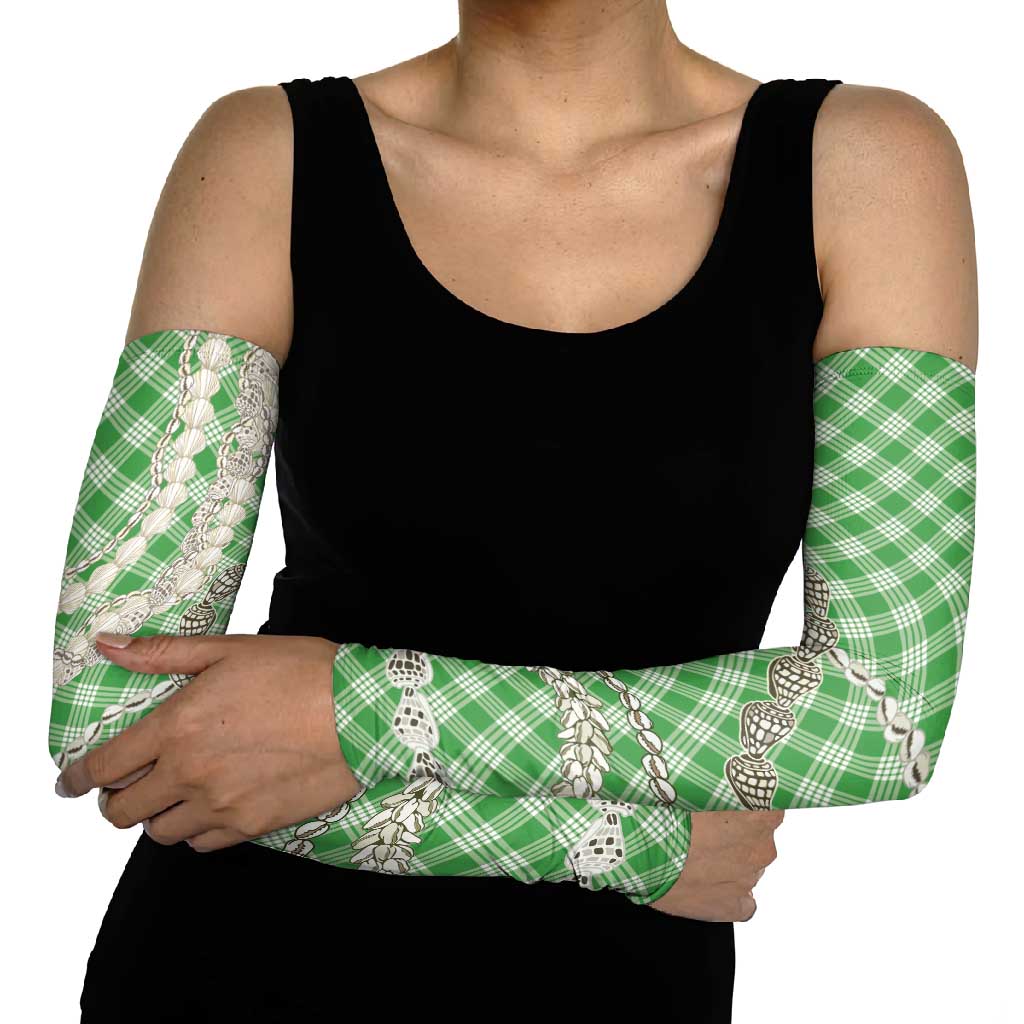 Green Aloha Hawaii Shell Lei Arm Sleeves Palaka Hebrew Cone Honey Cowrie Elegant Curves - Polynesian Pride