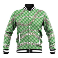 Green Aloha Hawaii Shell Lei Baseball Jacket Palaka Hebrew Cone Honey Cowrie Elegant Curves - Polynesian Pride