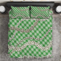 Green Aloha Hawaii Shell Lei Bedding Set Palaka Hebrew Cone Honey Cowrie Elegant Curves - Polynesian Pride