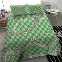 Green Aloha Hawaii Shell Lei Bedding Set Palaka Hebrew Cone Honey Cowrie Elegant Curves - Polynesian Pride