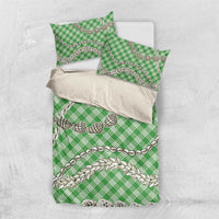 Green Aloha Hawaii Shell Lei Bedding Set Palaka Hebrew Cone Honey Cowrie Elegant Curves - Polynesian Pride
