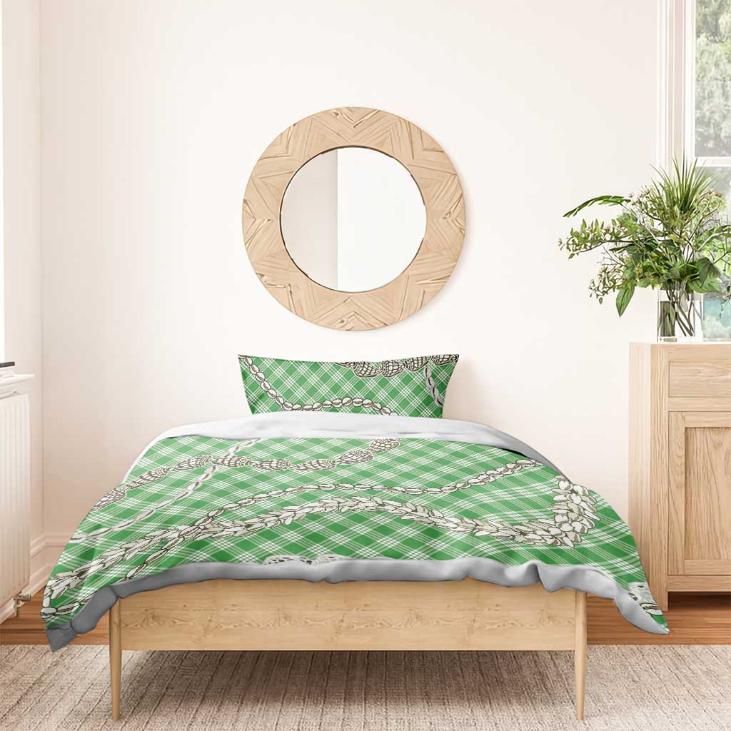 Green Aloha Hawaii Shell Lei Bedding Set Palaka Hebrew Cone Honey Cowrie Elegant Curves - Polynesian Pride