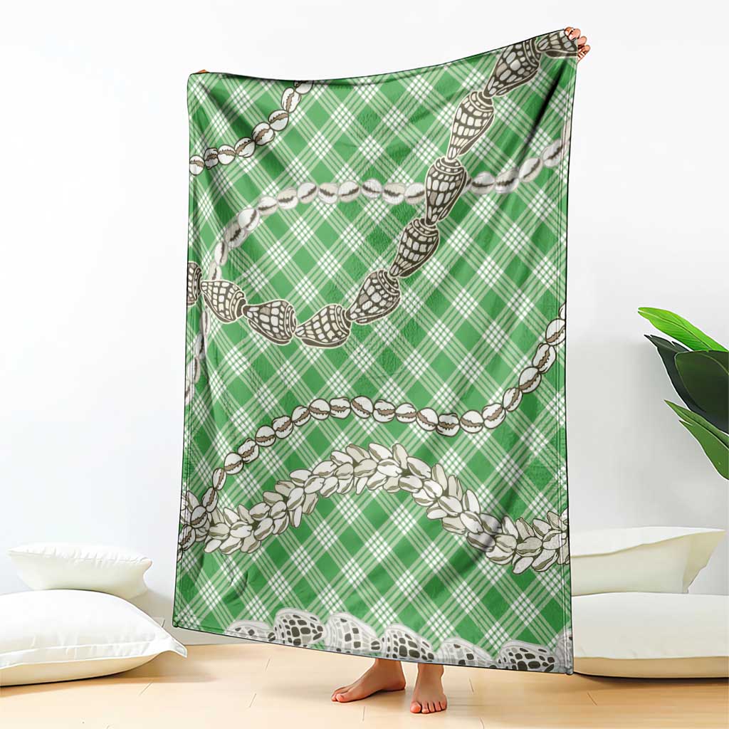 Green Aloha Hawaii Shell Lei Blanket Palaka Hebrew Cone Honey Cowrie Elegant Curves - Polynesian Pride