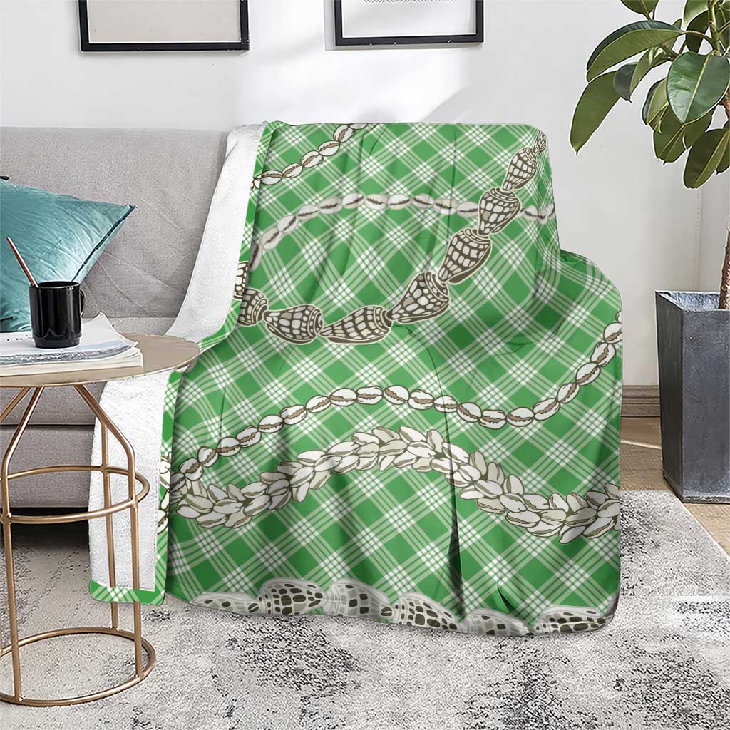 Green Aloha Hawaii Shell Lei Blanket Palaka Hebrew Cone Honey Cowrie Elegant Curves - Polynesian Pride