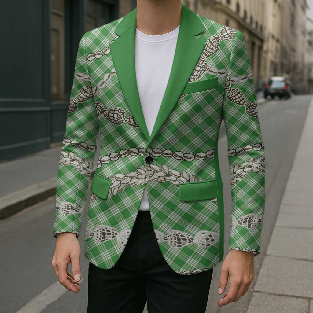 Green Aloha Hawaii Shell Lei Blazer Palaka Hebrew Cone Honey Cowrie Elegant Curves - Polynesian Pride
