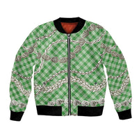Green Aloha Hawaii Shell Lei Bomber Jacket Palaka Hebrew Cone Honey Cowrie Elegant Curves - Polynesian Pride
