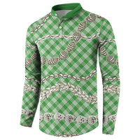 Green Aloha Hawaii Shell Lei Button Sweatshirt Palaka Hebrew Cone Honey Cowrie Elegant Curves - Polynesian Pride