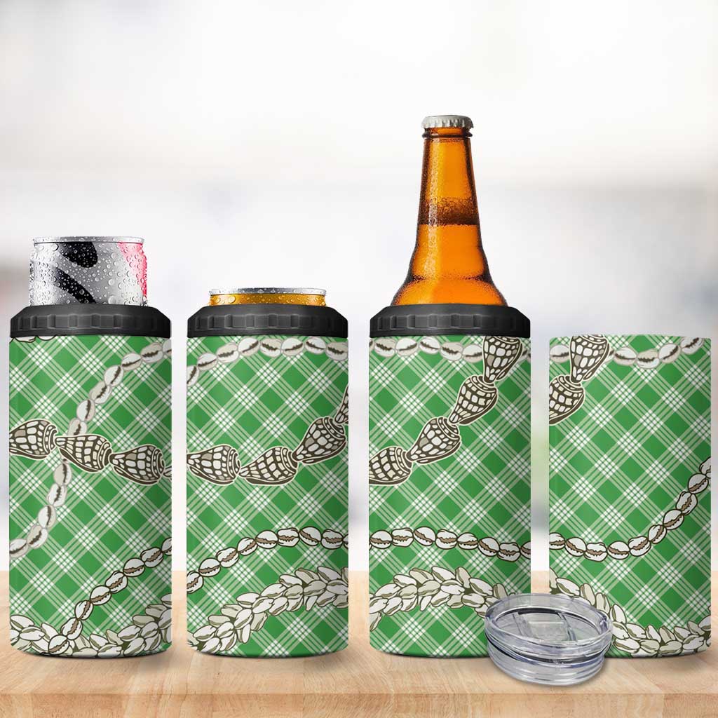 Green Aloha Hawaii Shell Lei 4 in 1 Can Cooler Tumbler Palaka Hebrew Cone Honey Cowrie Elegant Curves LT14 - Polynesian Pride