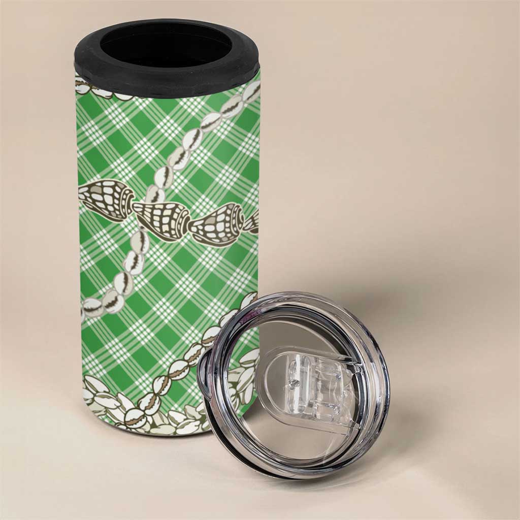 Green Aloha Hawaii Shell Lei 4 in 1 Can Cooler Tumbler Palaka Hebrew Cone Honey Cowrie Elegant Curves LT14 - Polynesian Pride