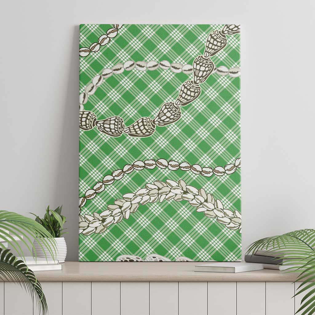 Green Aloha Hawaii Shell Lei Canvas Wall Art Palaka Hebrew Cone Honey Cowrie Elegant Curves - Polynesian Pride