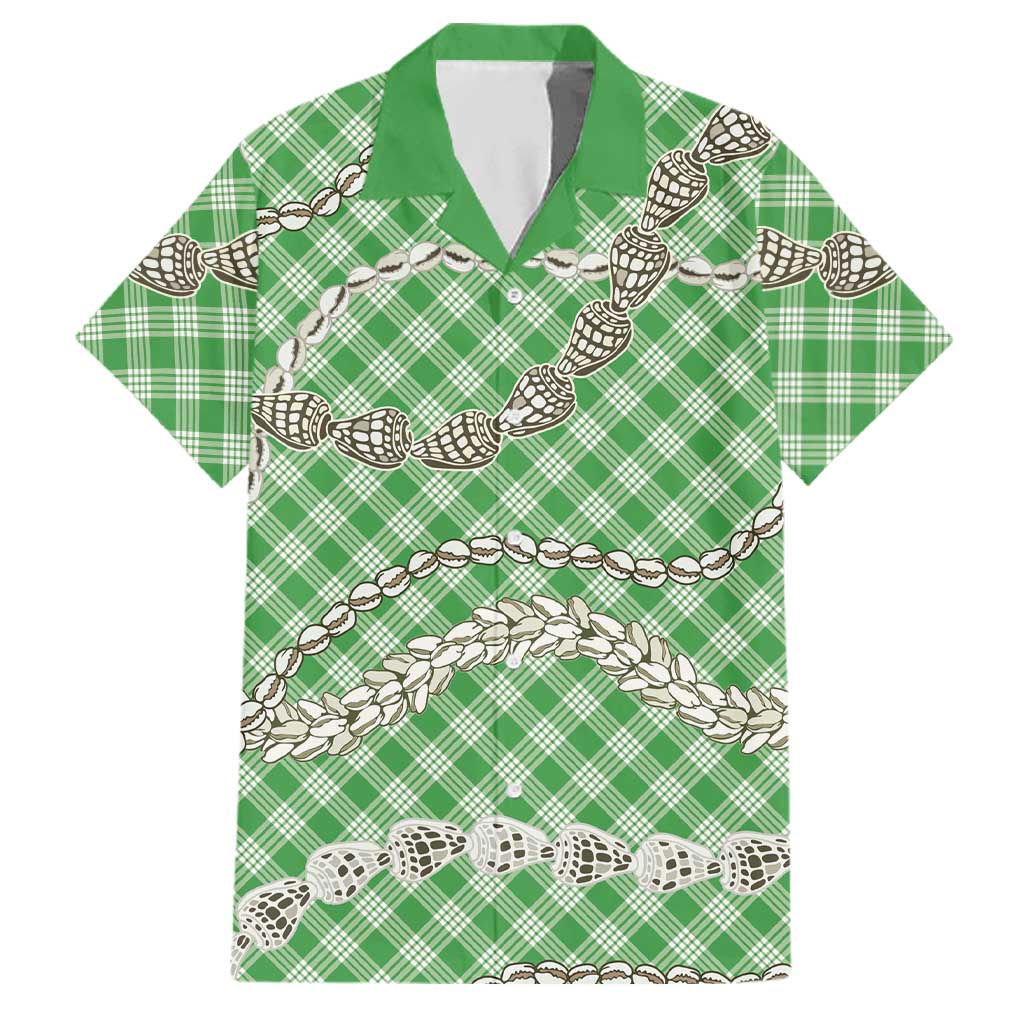 Green Aloha Hawaii Shell Lei Family Matching Long Sleeve Bodycon Dress and Hawaiian Shirt Palaka Hebrew Cone Honey Cowrie Elegant Curves LT14 Dad's Shirt - Short Sleeve Green - Polynesian Pride