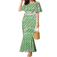 Green Aloha Hawaii Shell Lei Family Matching Mermaid Dress and Hawaiian Shirt Palaka Hebrew Cone Honey Cowrie Elegant Curves LT14 Mom's Dress Green - Polynesian Pride