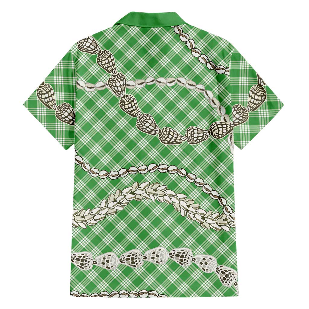 Green Aloha Hawaii Shell Lei Family Matching Off Shoulder Short Dress and Hawaiian Shirt Palaka Hebrew Cone Honey Cowrie Elegant Curves LT14 - Polynesian Pride