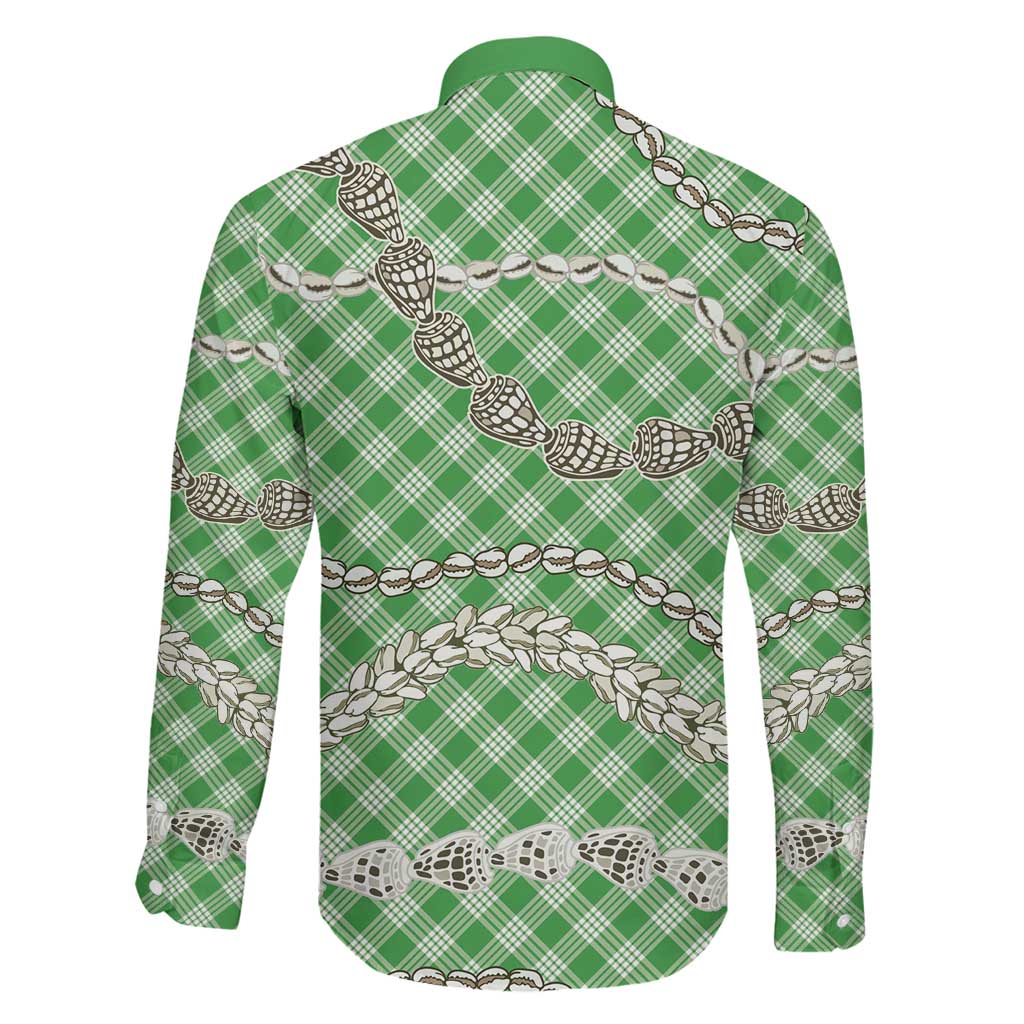 Green Aloha Hawaii Shell Lei Family Matching Off Shoulder Short Dress and Hawaiian Shirt Palaka Hebrew Cone Honey Cowrie Elegant Curves LT14 - Polynesian Pride