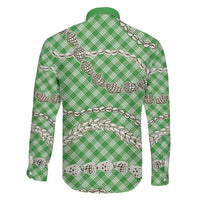 Green Aloha Hawaii Shell Lei Family Matching Puletasi and Hawaiian Shirt Palaka Hebrew Cone Honey Cowrie Elegant Curves LT14 - Polynesian Pride