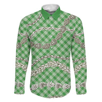 Green Aloha Hawaii Shell Lei Family Matching Short Sleeve Bodycon Dress and Hawaiian Shirt Palaka Hebrew Cone Honey Cowrie Elegant Curves LT14 Dad's Shirt - Long Sleeve Green - Polynesian Pride