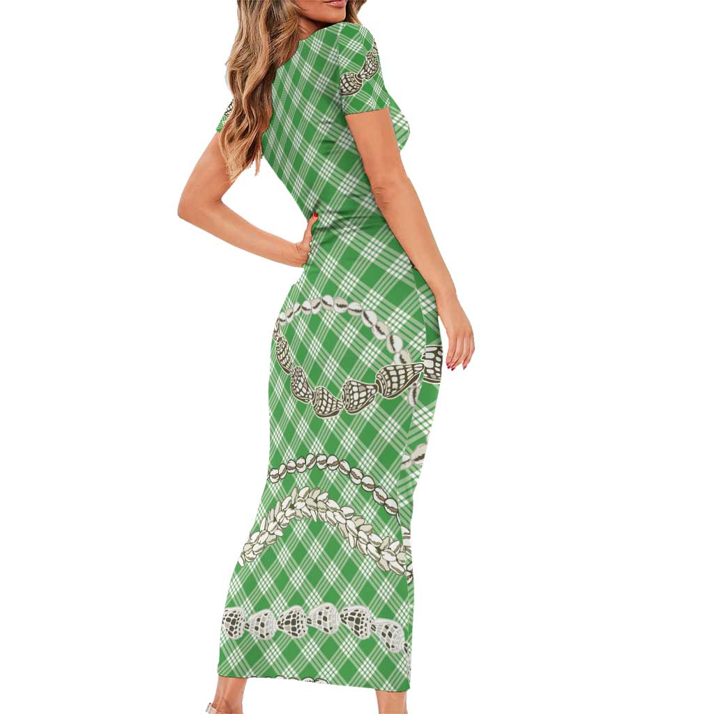 Green Aloha Hawaii Shell Lei Family Matching Short Sleeve Bodycon Dress and Hawaiian Shirt Palaka Hebrew Cone Honey Cowrie Elegant Curves LT14 - Polynesian Pride