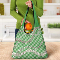Green Aloha Hawaii Shell Lei Grocery Bag Palaka Hebrew Cone Honey Cowrie Elegant Curves - Polynesian Pride