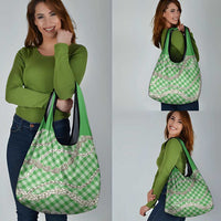 Green Aloha Hawaii Shell Lei Grocery Bag Palaka Hebrew Cone Honey Cowrie Elegant Curves - Polynesian Pride