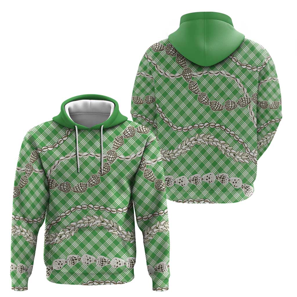 Green Aloha Hawaii Shell Lei Hoodie Palaka Hebrew Cone Honey Cowrie Elegant Curves - Polynesian Pride