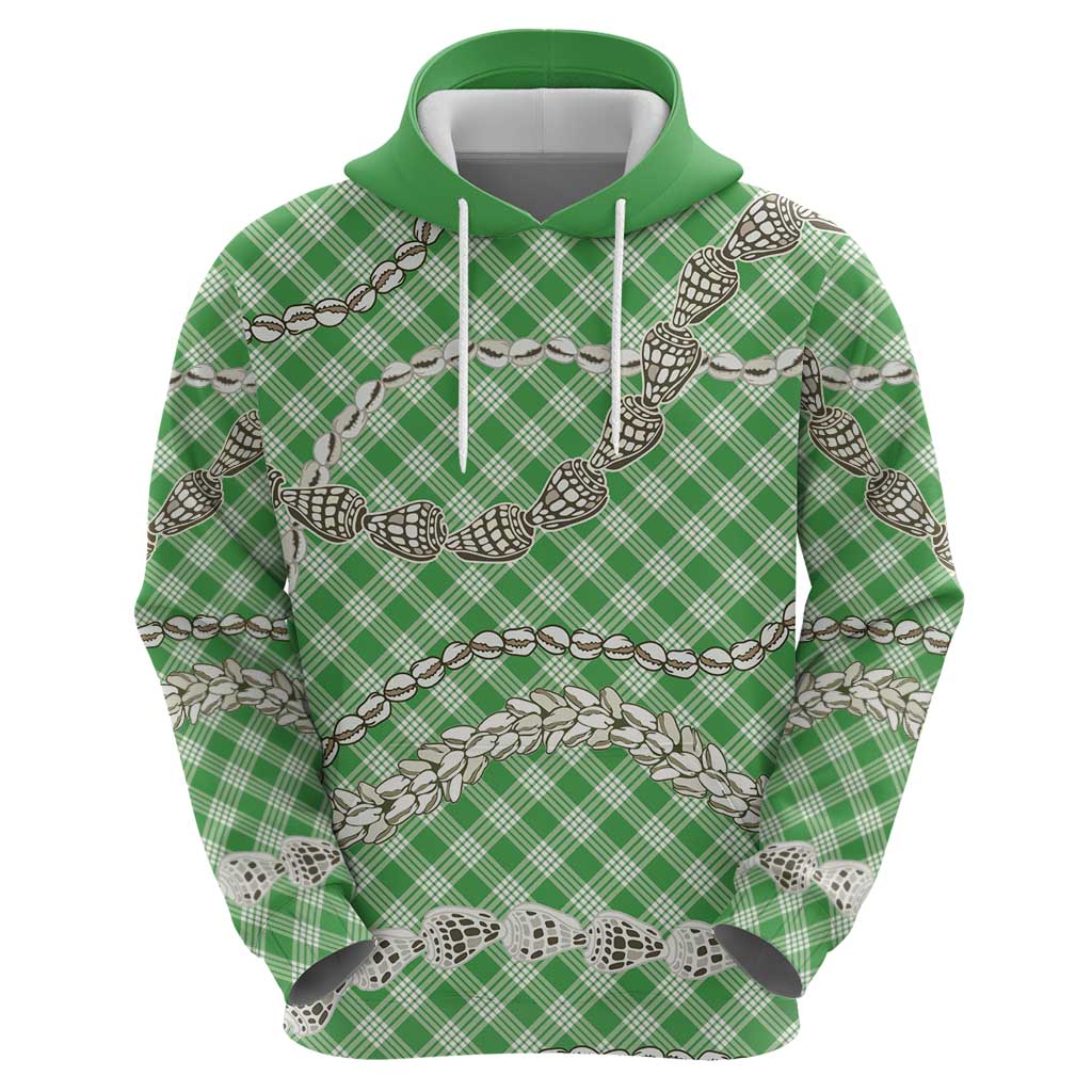 Green Aloha Hawaii Shell Lei Hoodie Palaka Hebrew Cone Honey Cowrie Elegant Curves - Polynesian Pride