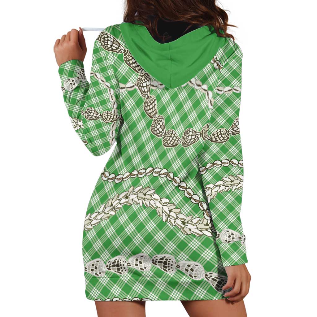 Green Aloha Hawaii Shell Lei Hoodie Dress Palaka Hebrew Cone Honey Cowrie Elegant Curves LT14 - Polynesian Pride