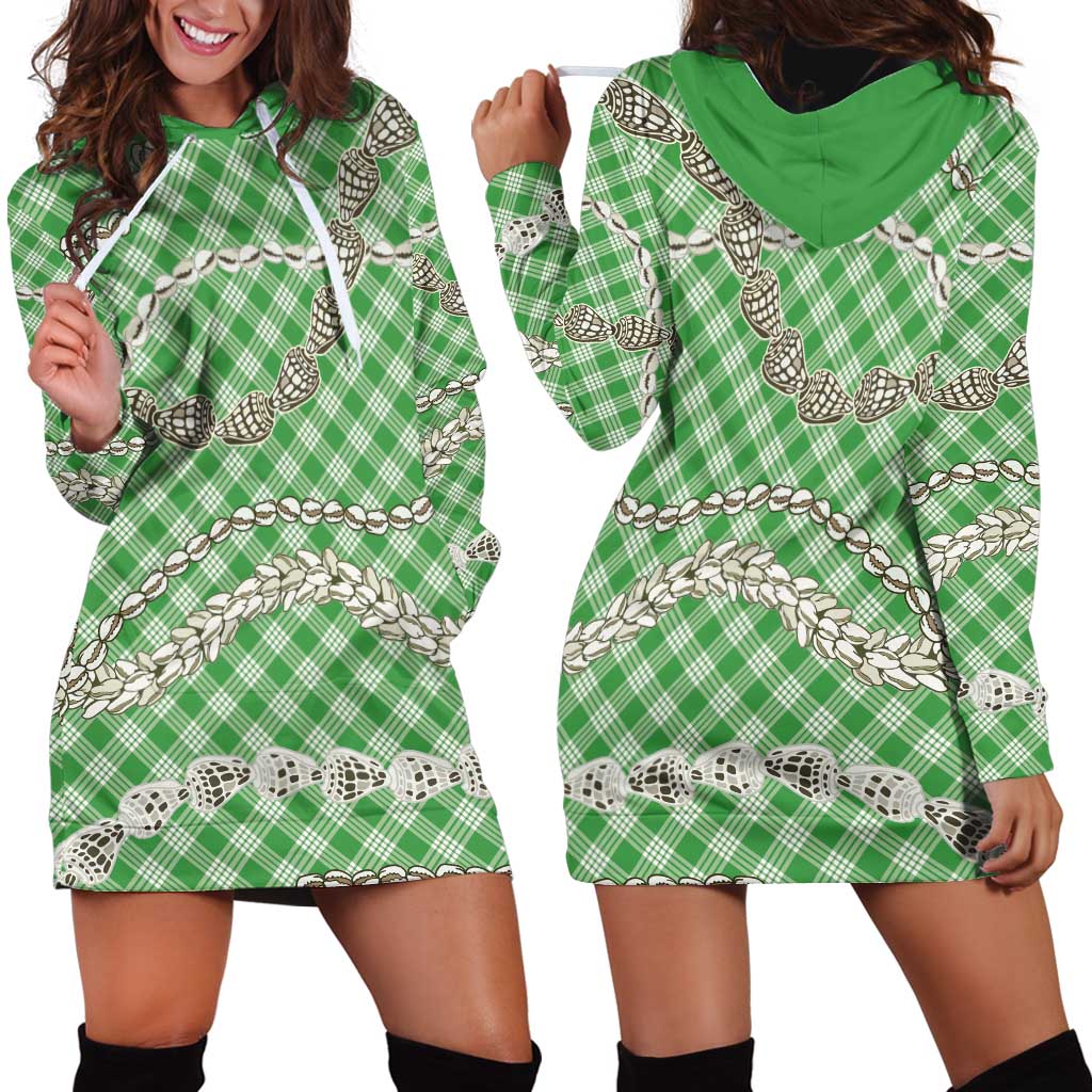 Green Aloha Hawaii Shell Lei Hoodie Dress Palaka Hebrew Cone Honey Cowrie Elegant Curves LT14 - Polynesian Pride