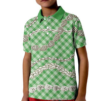 Green Aloha Hawaii Shell Lei Kid Polo Shirt Palaka Hebrew Cone Honey Cowrie Elegant Curves - Polynesian Pride