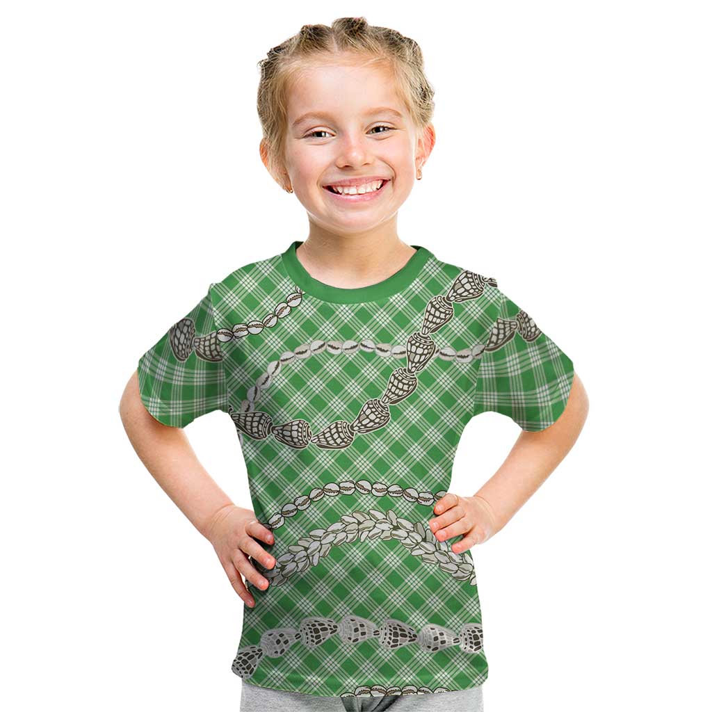 Green Aloha Hawaii Shell Lei Kid T Shirt Palaka Hebrew Cone Honey Cowrie Elegant Curves LT14 Green - Polynesian Pride