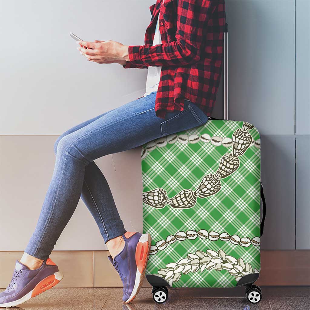Green Aloha Hawaii Shell Lei Luggage Cover Palaka Hebrew Cone Honey Cowrie Elegant Curves - Polynesian Pride