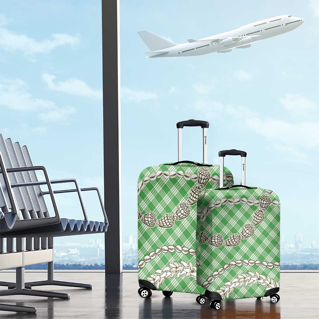 Green Aloha Hawaii Shell Lei Luggage Cover Palaka Hebrew Cone Honey Cowrie Elegant Curves - Polynesian Pride