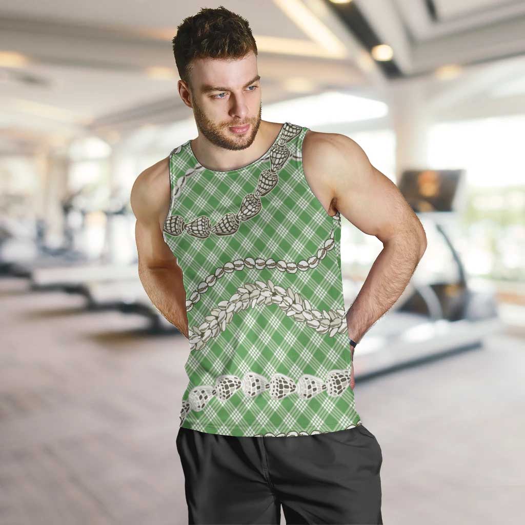 Green Aloha Hawaii Shell Lei Men Tank Top Palaka Hebrew Cone Honey Cowrie Elegant Curves - Polynesian Pride