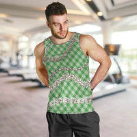 Green Aloha Hawaii Shell Lei Men Tank Top Palaka Hebrew Cone Honey Cowrie Elegant Curves - Polynesian Pride