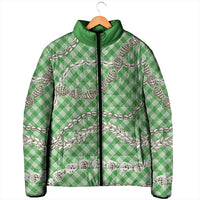 Green Aloha Hawaii Shell Lei Padded Jacket Palaka Hebrew Cone Honey Cowrie Elegant Curves - Polynesian Pride