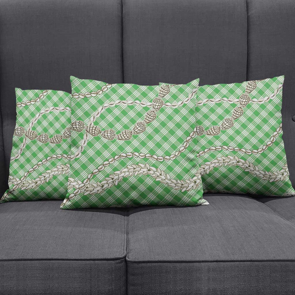 Green Aloha Hawaii Shell Lei Pillow Cover Palaka Hebrew Cone Honey Cowrie Elegant Curves - Polynesian Pride