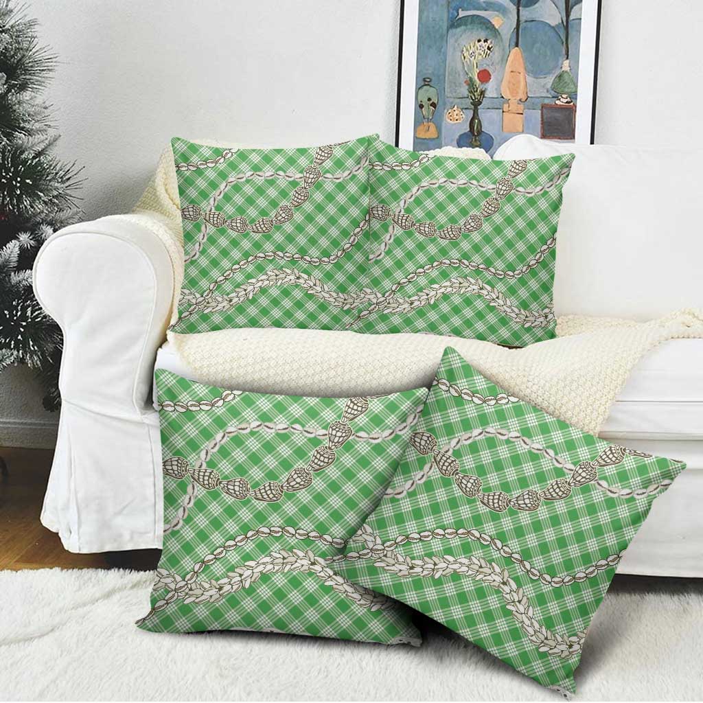Green Aloha Hawaii Shell Lei Pillow Cover Palaka Hebrew Cone Honey Cowrie Elegant Curves - Polynesian Pride