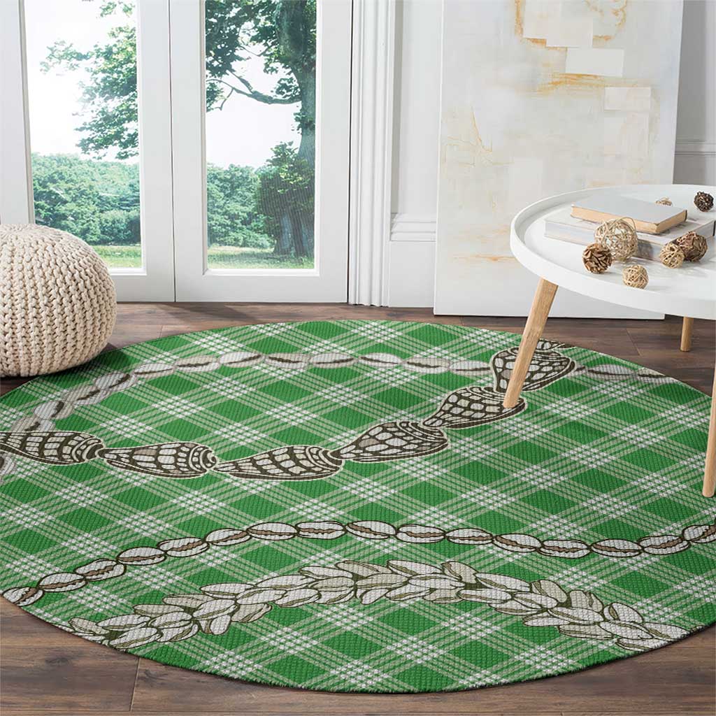 Green Aloha Hawaii Shell Lei Round Carpet Palaka Hebrew Cone Honey Cowrie Elegant Curves - Polynesian Pride