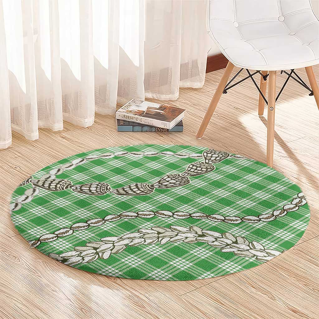 Green Aloha Hawaii Shell Lei Round Carpet Palaka Hebrew Cone Honey Cowrie Elegant Curves - Polynesian Pride