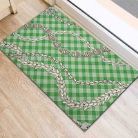 Green Aloha Hawaii Shell Lei Rubber Doormat Palaka Hebrew Cone Honey Cowrie Elegant Curves - Polynesian Pride