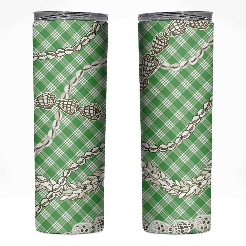 Green Aloha Hawaii Shell Lei Skinny Tumbler Palaka Hebrew Cone Honey Cowrie Elegant Curves LT14 Green - Polynesian Pride
