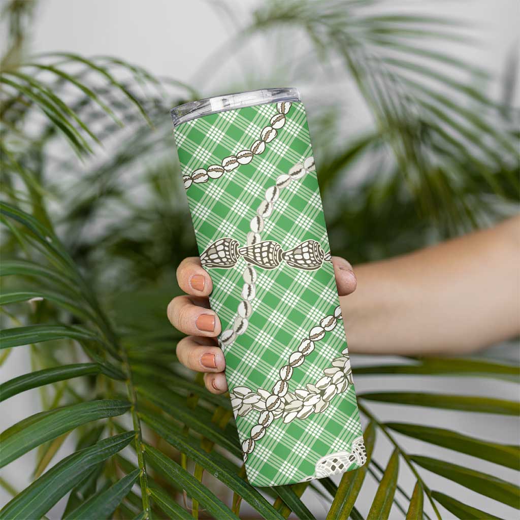 Green Aloha Hawaii Shell Lei Skinny Tumbler Palaka Hebrew Cone Honey Cowrie Elegant Curves LT14 - Polynesian Pride