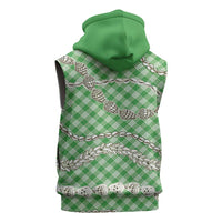 Green Aloha Hawaii Shell Lei Sleeveless Hoodie Palaka Hebrew Cone Honey Cowrie Elegant Curves - Polynesian Pride