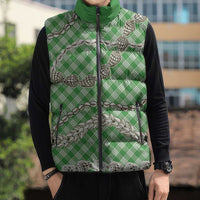 Green Aloha Hawaii Shell Lei Sleeveless Puffer Jacket Palaka Hebrew Cone Honey Cowrie Elegant Curves - Polynesian Pride