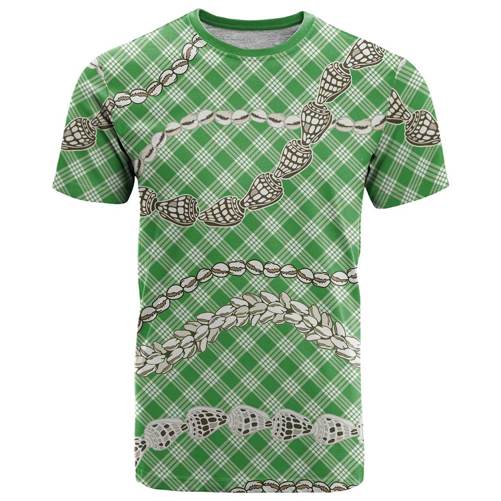Green Aloha Hawaii Shell Lei T Shirt Palaka Hebrew Cone Honey Cowrie Elegant Curves - Polynesian Pride