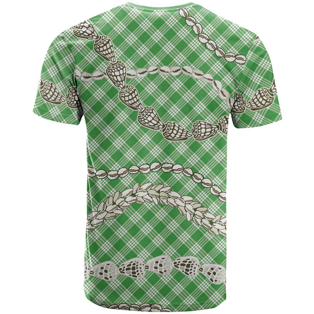 Green Aloha Hawaii Shell Lei T Shirt Palaka Hebrew Cone Honey Cowrie Elegant Curves - Polynesian Pride