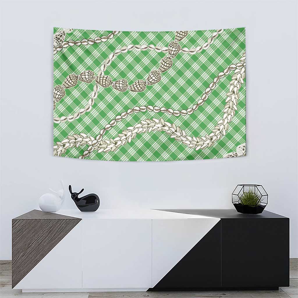 Green Aloha Hawaii Shell Lei Tapestry Palaka Hebrew Cone Honey Cowrie Elegant Curves - Polynesian Pride