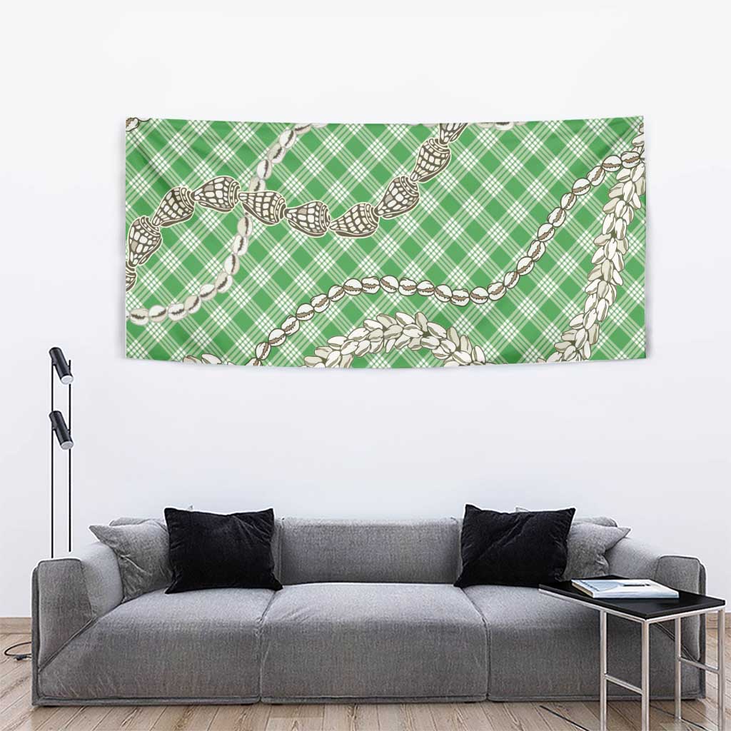 Green Aloha Hawaii Shell Lei Tapestry Palaka Hebrew Cone Honey Cowrie Elegant Curves - Polynesian Pride